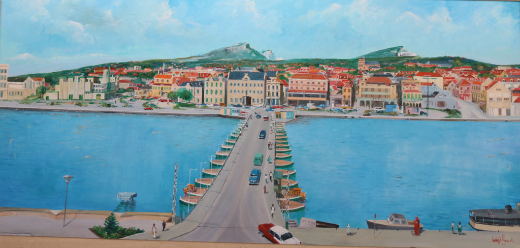 Plaza Brion and the floating pontoons bridge named Queen Emma Bridge